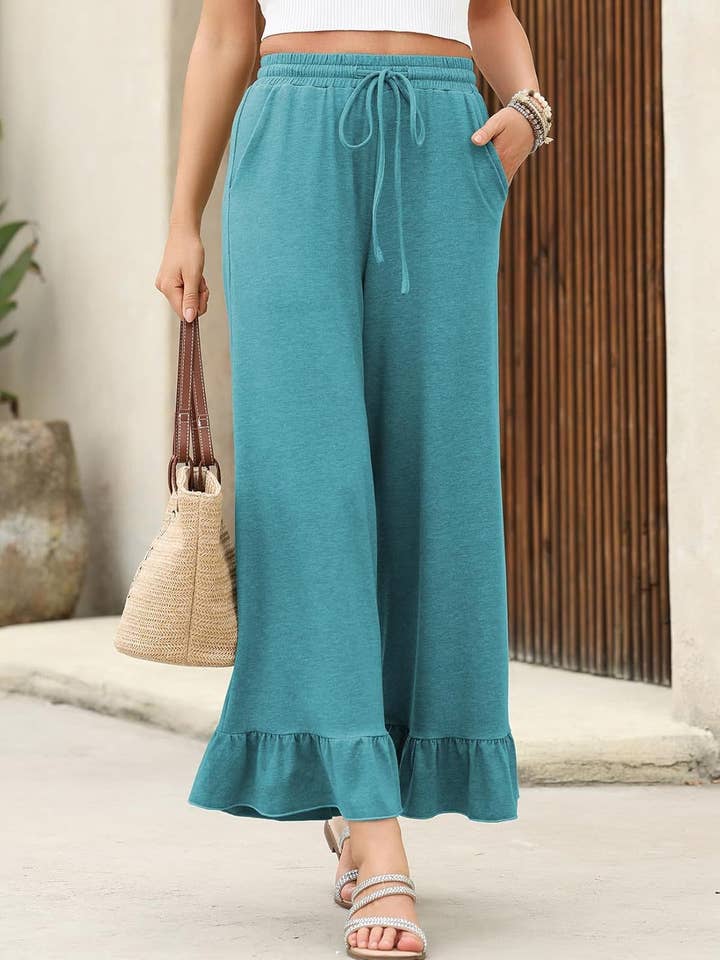 Rosa Clothing - Wholesale Pants - Women's - Laced Ruffled Hem Wide Leg Pants