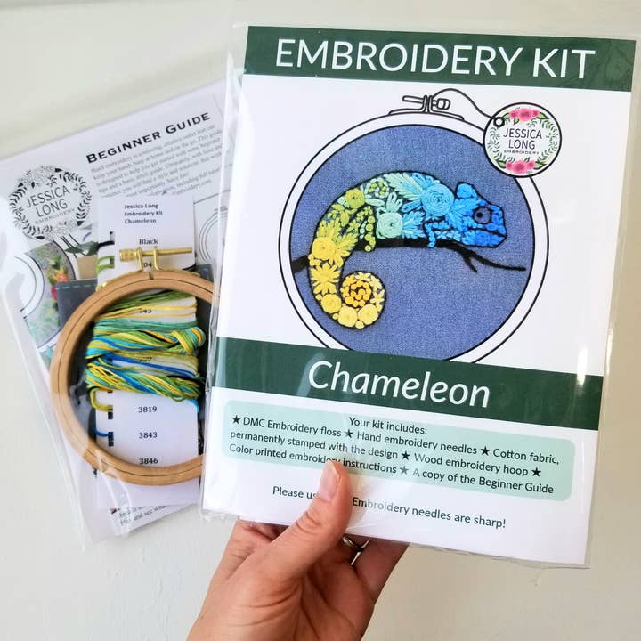Jessica Long Embroidery - Wholesale Embroidery/Cross Stitch Supplies - Chameleon Beginner Needlepoint Kit3