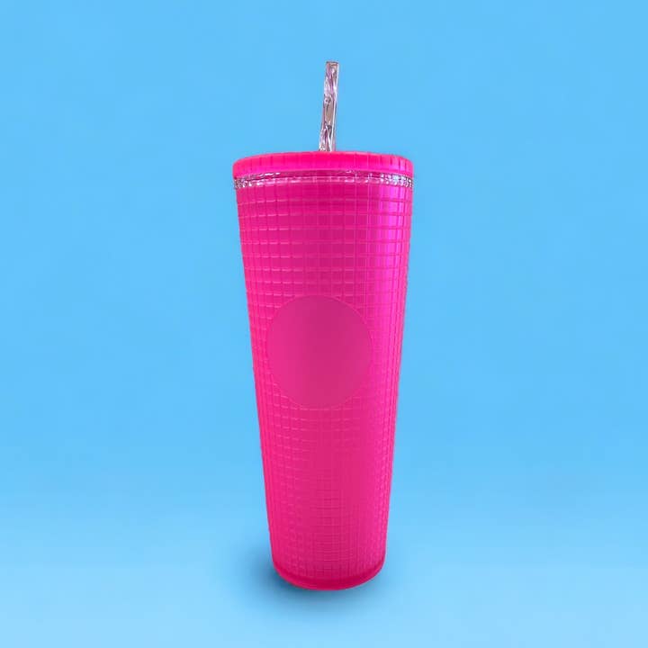 Dream House Pink Grid Tumbler (24oz) for wholesale by OMG Cups!