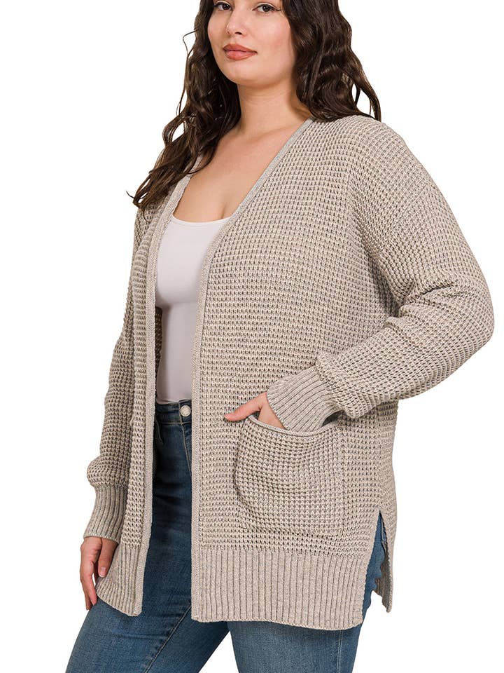 Plus Waffle Open Cardigan Sweater for wholesale by 42POPS