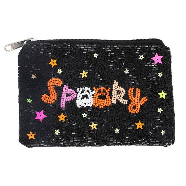 Bk SPOOKY GHOST HALLOWEEN BEADED COIN BAG 13202 for wholesale on Faire2