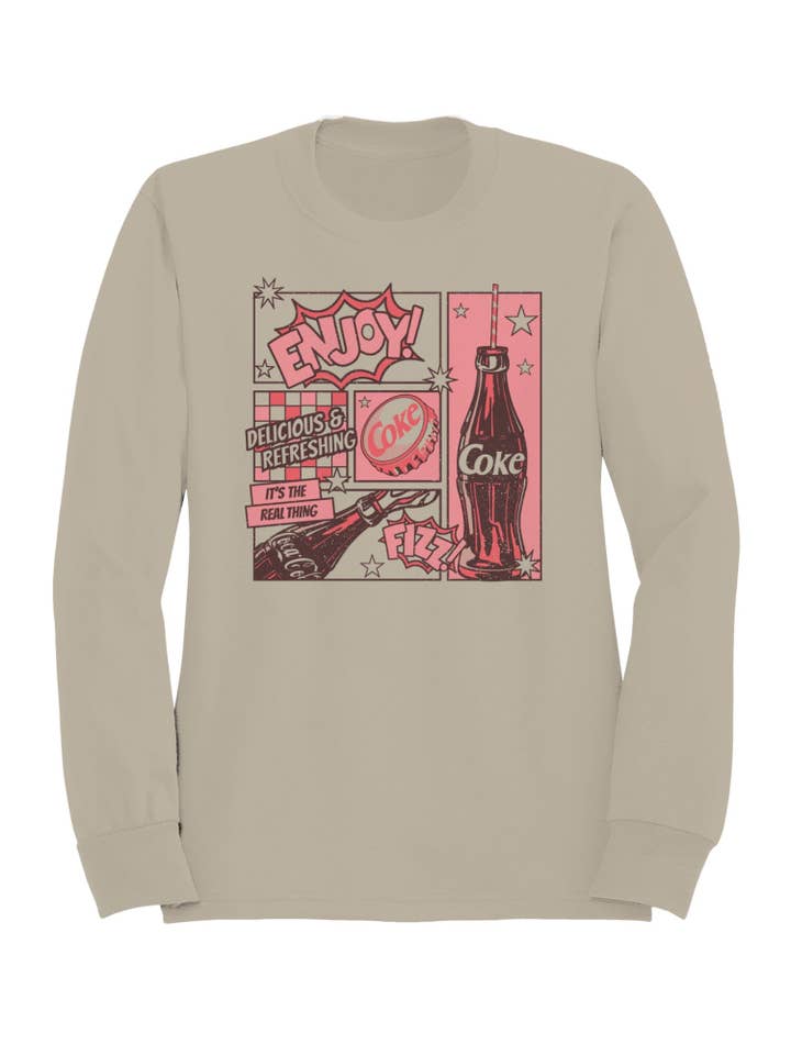 Officially Licensed Coca Cola Retro Coke Graphic: Enjoy Refreshing Fizz Women's Sweatshirt for wholesale by Snack Tees