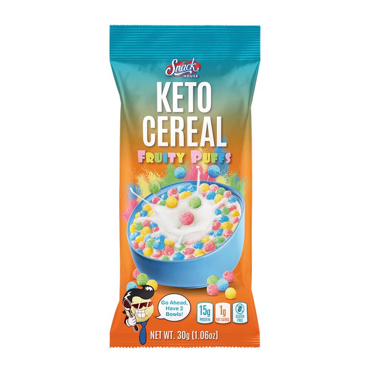 Snack House Foods - Wholesale Breakfast Cereal - Fruity Puffs Keto Cereal Single Serving 8 Pack