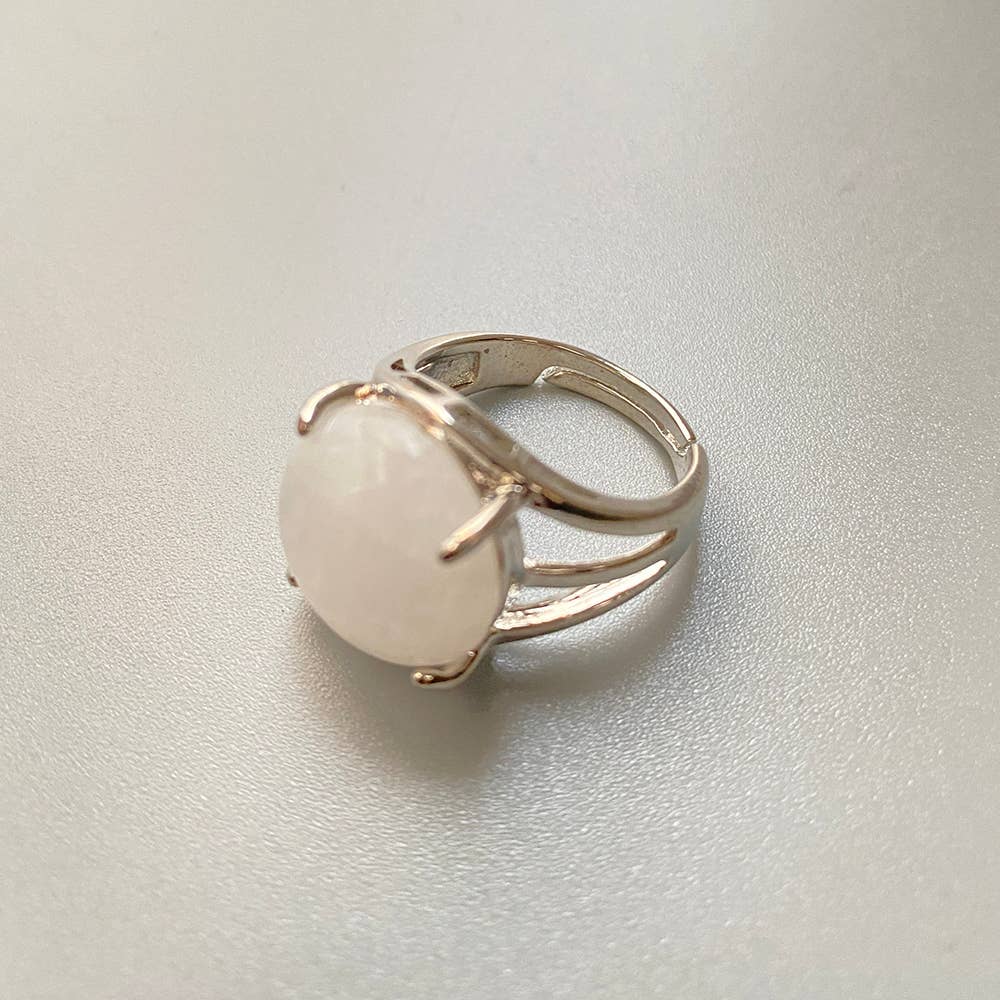 VIE - Vendita all'ingrosso Anelli cocktail/statement - Anello regolabile placcato argento con grande pietra circolare61