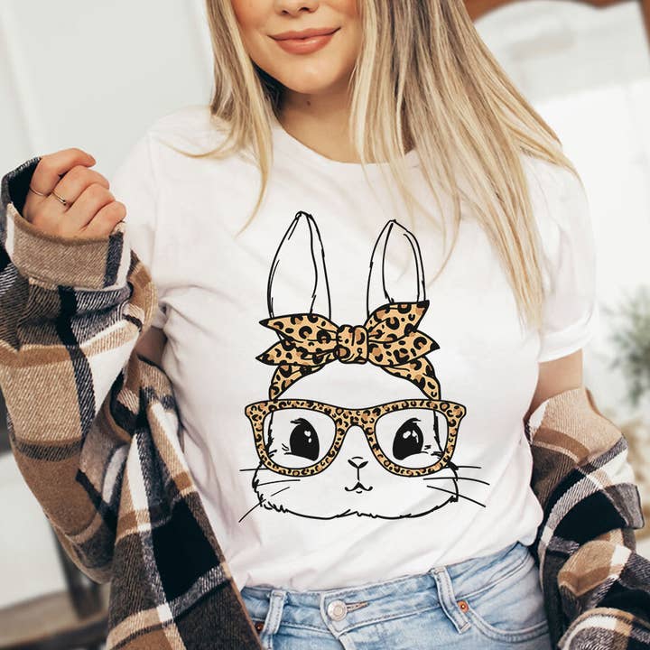 Easter Bunny Leopard Glasses - Cute Easter Shirt for wholesale by House Of Rodan