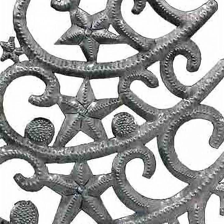 Global Crafts - Wholesale Christmas Decoration - 14" Tall Tree With Stars Haitian Drum Metal Tabletop Decor
