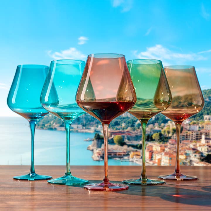 The Wine Savant / Khen Glassware - Wholesale Wine Glass - Colors of the French Riviera, Wine Glasses | 5 Set, 20 OZ1