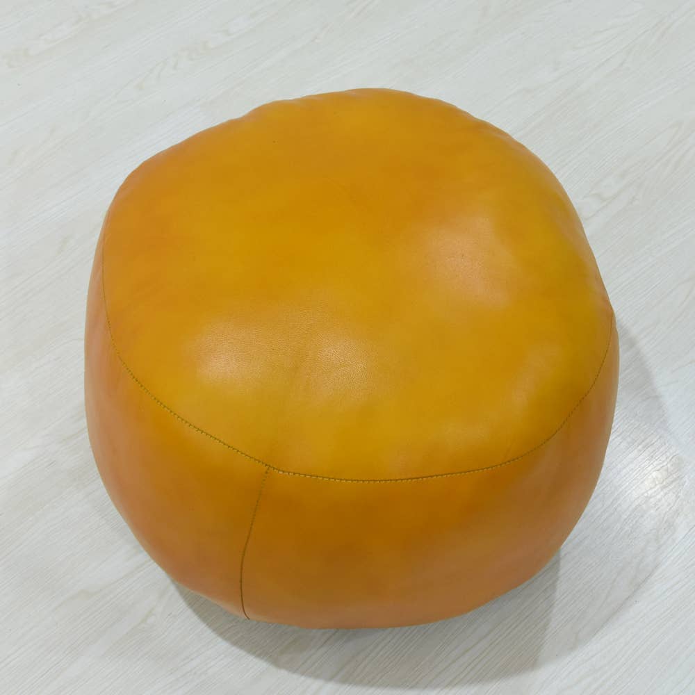 BBH Homes LLC - Wholesale Pouf - Solid Handmade Leather Round Pouf Mustard Color BBH Homes1