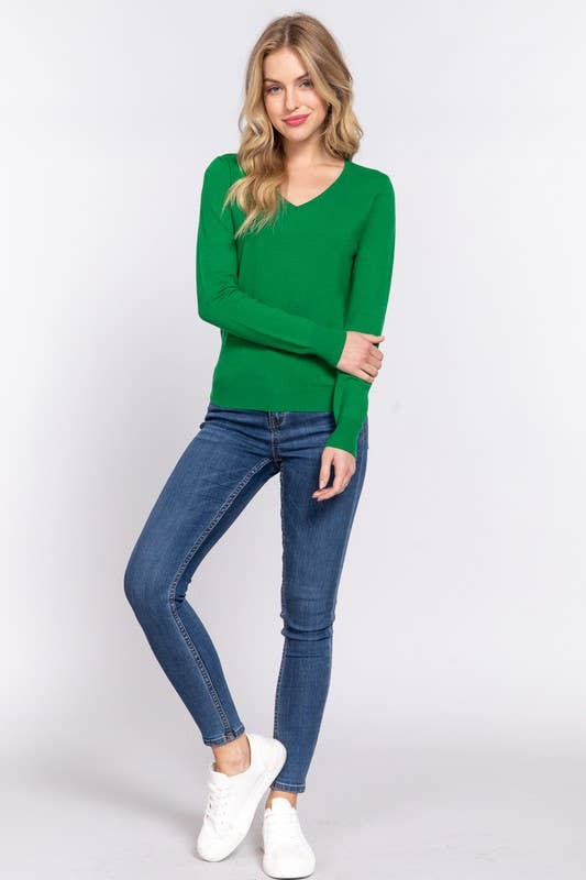 Active Basic | Active USA - Vente Pull en maille – femme - Pull basique à manches longues et col en V19