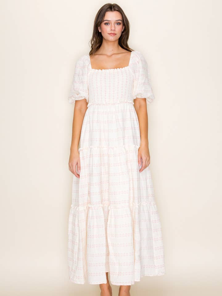 Hattie Zacht Gekroonde Bloemige Gesmokte Maxi Jurk voor wholesale door Million Colors