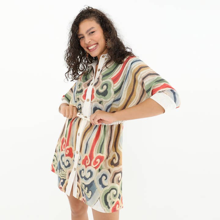 SoulofMu - Wholesale Dress β Women's - Linen Blend Kimono Shirt Dress β Button-Down Tunic Fit5