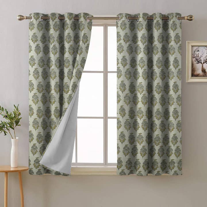 Artisan Block Print Pure Linen Blackout Curtain - Mor Mukut for wholesale by Fabdivine