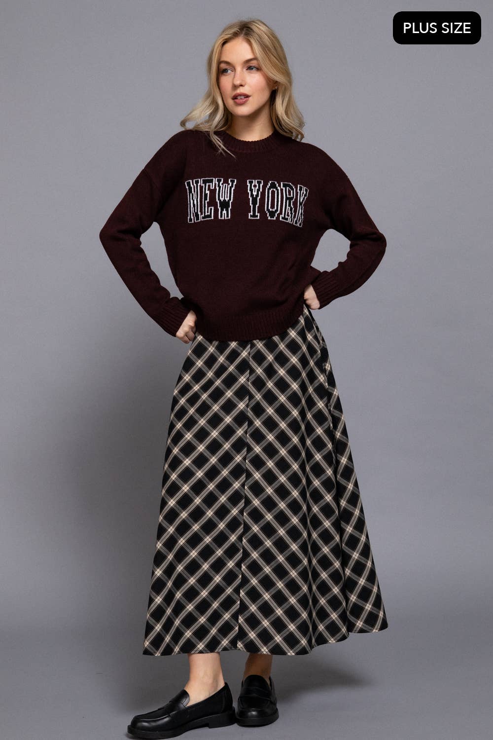 Active Basic | Active USA - Wholesale Knit Sweater - Women's - Long Sleeve Crew Neck "NEW YORK" Lettering Sweater Top12