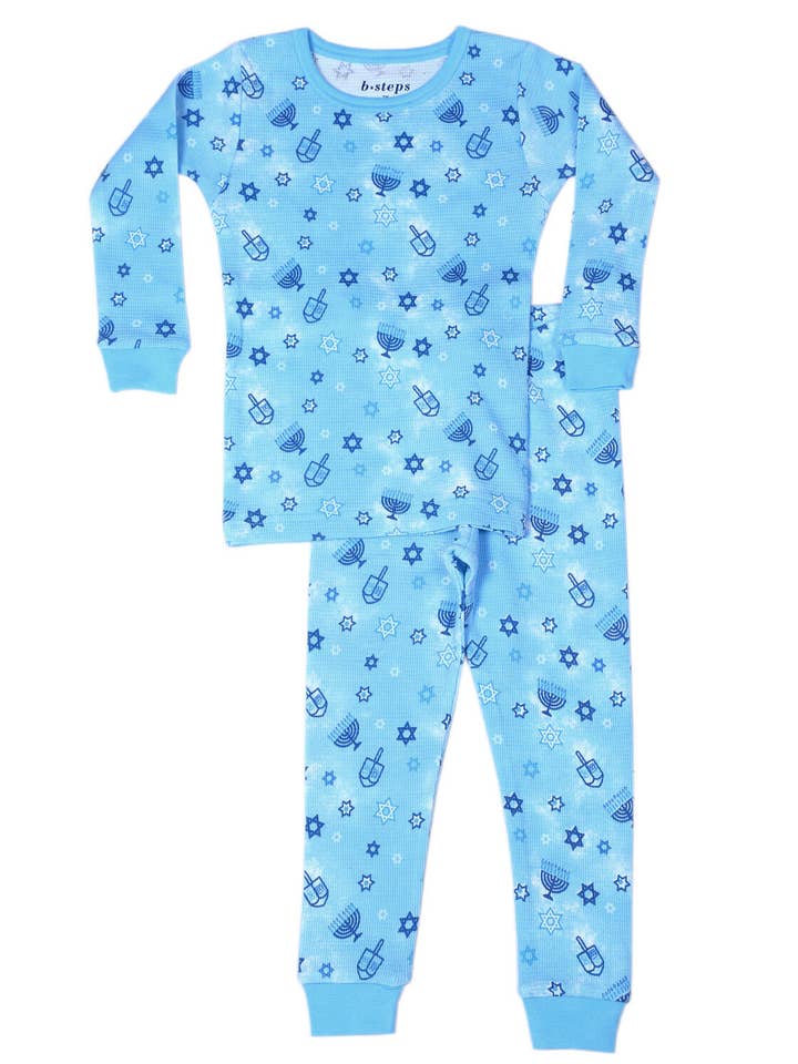 P2442-BLUE Chanukah Thermal Pajamas - Holiday Collection for wholesale by 🤍Baby Steps and Mish Kids