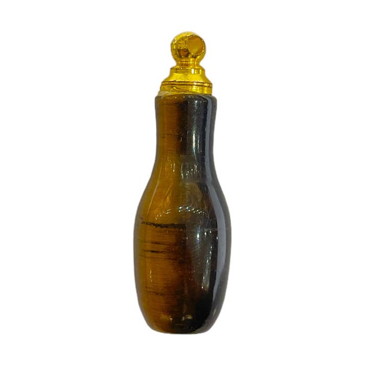 Gold plated stainless steel Bottle Shaped Tiger Eye Vial Pendant for Essential Oil/Perfume for wholesale on Faire0