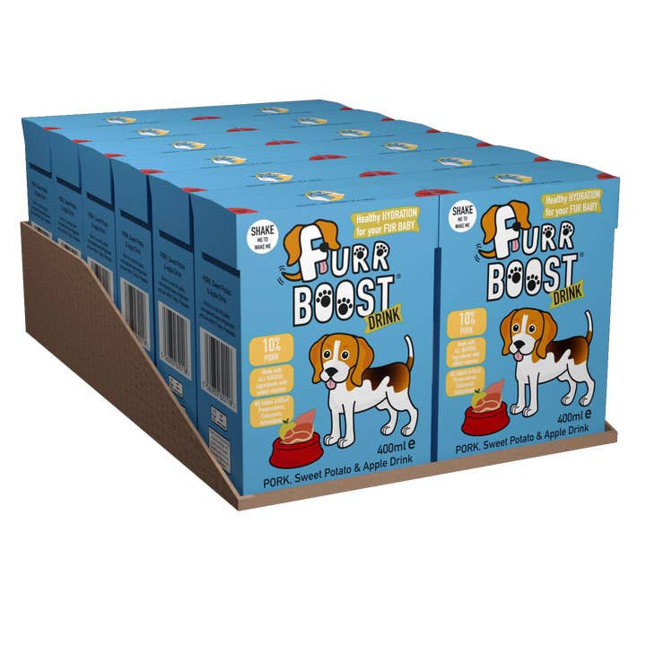 Furr Boost - Wholesale Pet Treats - Dog - Pork, Sweet Potato and Apple Furr Boost 12 x 400ml1