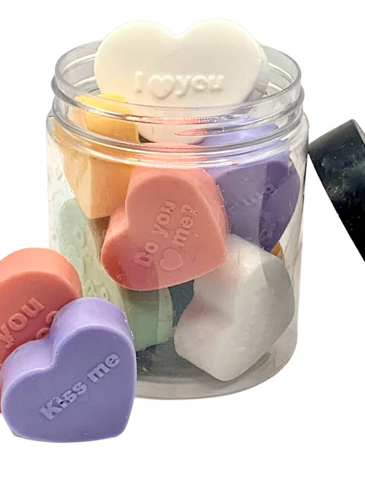 Valentine Conversation Heart Soaps in a Jar for wholesale by Plunk Soap and Candle Company