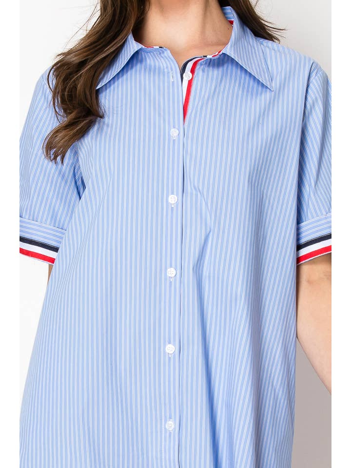 Blå Jordan vävd bomullsklänning med ränder för wholesale på Faire5