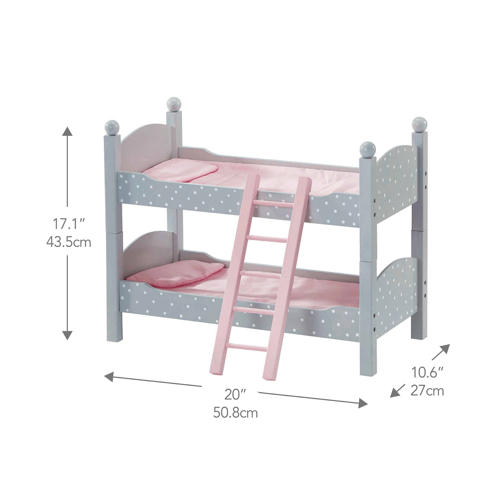Polka Dots Princess 18" Doll Double Bunk Bed - Grey for wholesale on Faire2