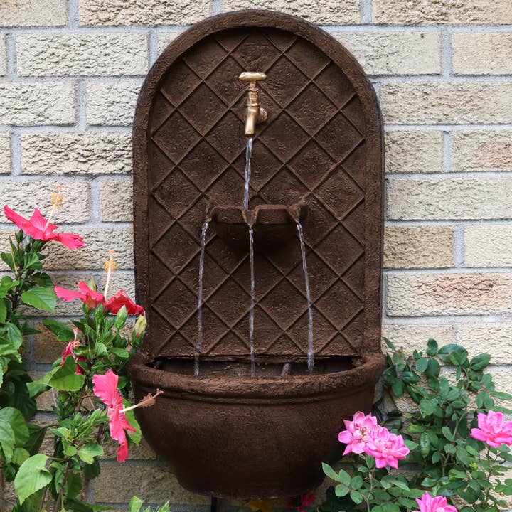 Fontaine murale d'extérieur en polystone Messina - Bronze pour la vente par Sunnydaze Decor