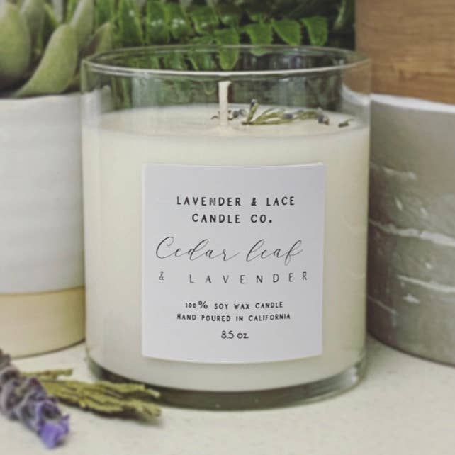 Cedar Leaf & Lavender Candle for wholesale by Lavender & Lace Candle Co