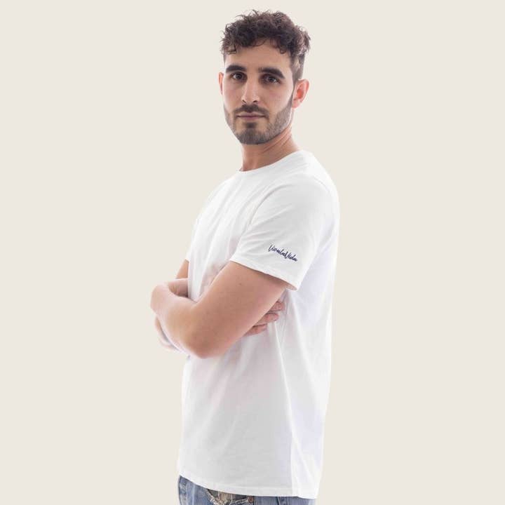 EVERGREEN - T-SHIRT BLANC À MANCHES BRODÉES POUR HOMMES pour la vente par VivalaVidaofficial Official