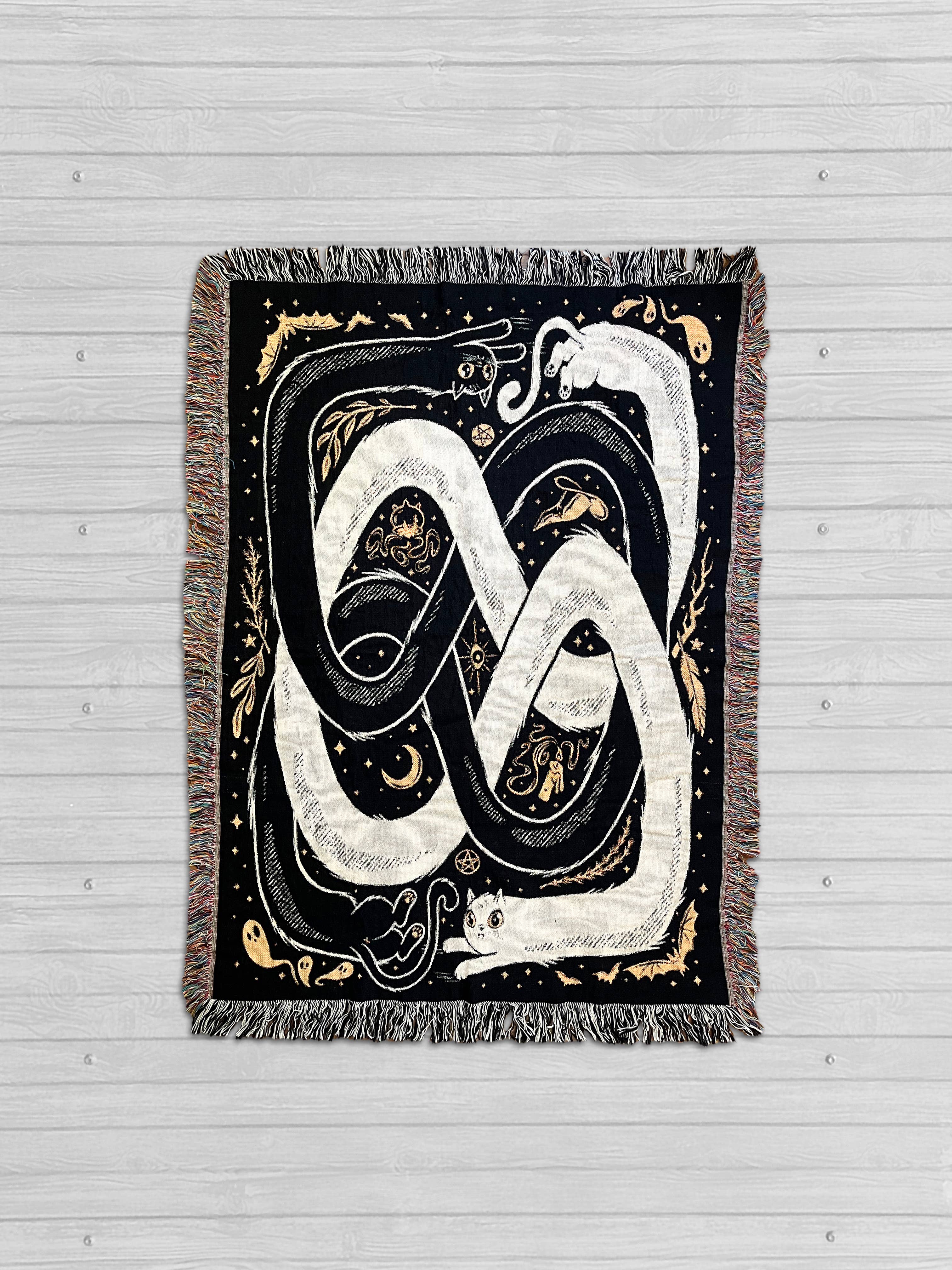 Elissa Marie Creative - Wholesale Throw Blanket - OuroPURRos Woven Throw Blanket | witchy | cats | occult10
