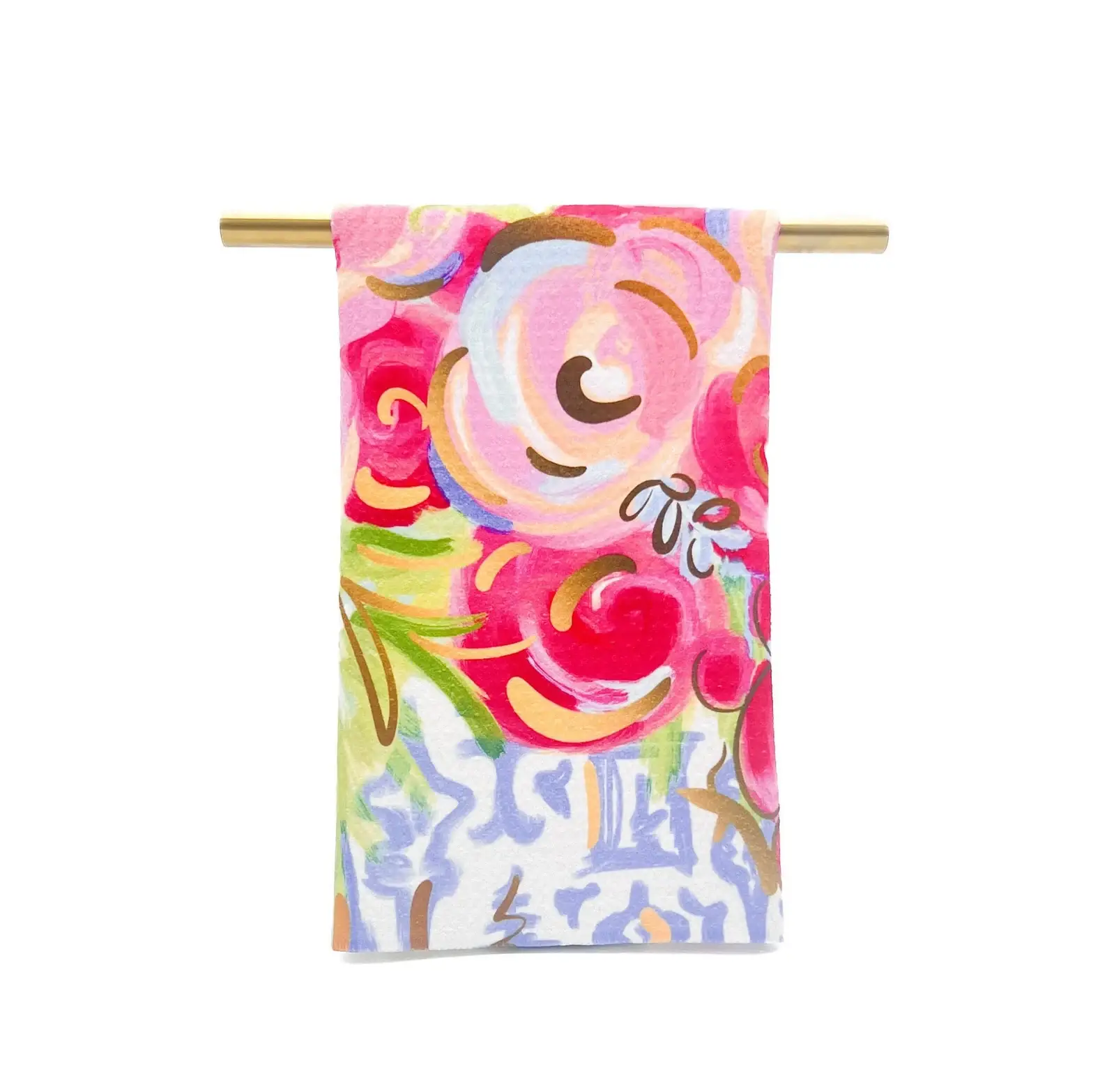 Rachel Brooks Design, LLC - Wholesale Tea Towel - Botanical Chinoiserie Blooms Tea Towel - Spring Hand Towel0