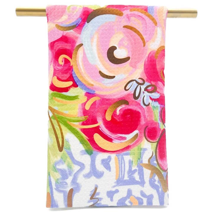 Rachel Brooks Design, LLC - Wholesale Tea Towel - Botanical Chinoiserie Blooms Tea Towel - Spring Hand Towel0