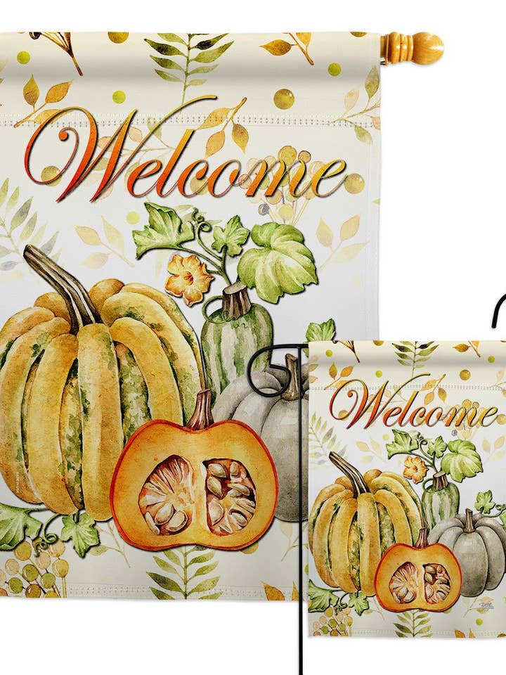 Pumpkin & Squash Falltime Harvest Autumn Decor Flag for wholesale by Two Group Flag Co