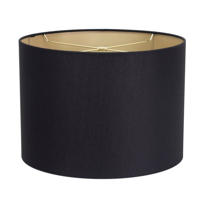 Abat-jour tambour en lin noir rond avec doublure dorée pour la vente par Couture Lamps
