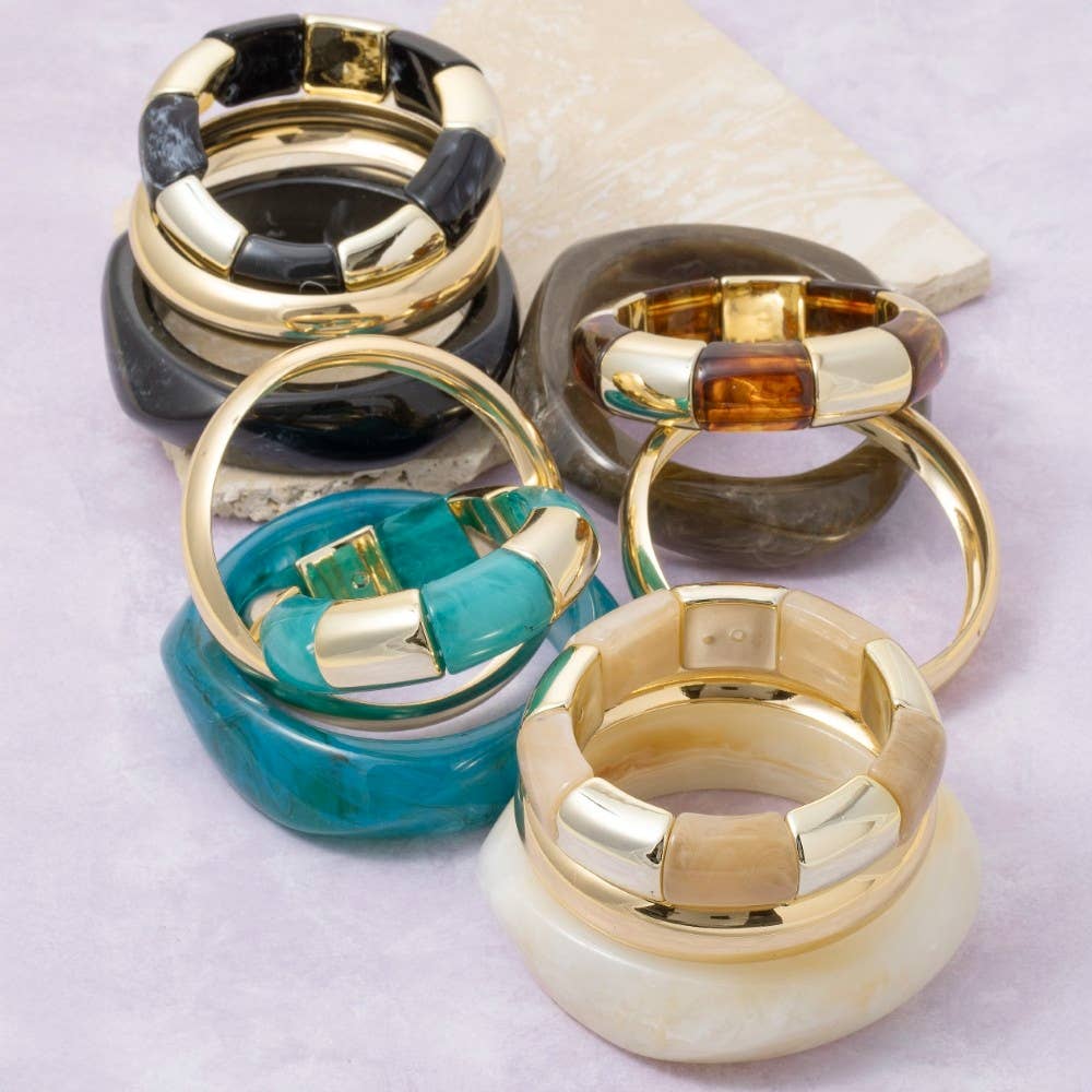 The Looks by Fame Accessories – wholesale Beaded bracelet – Marble Resin Bangles And Beads Bracelet Set0