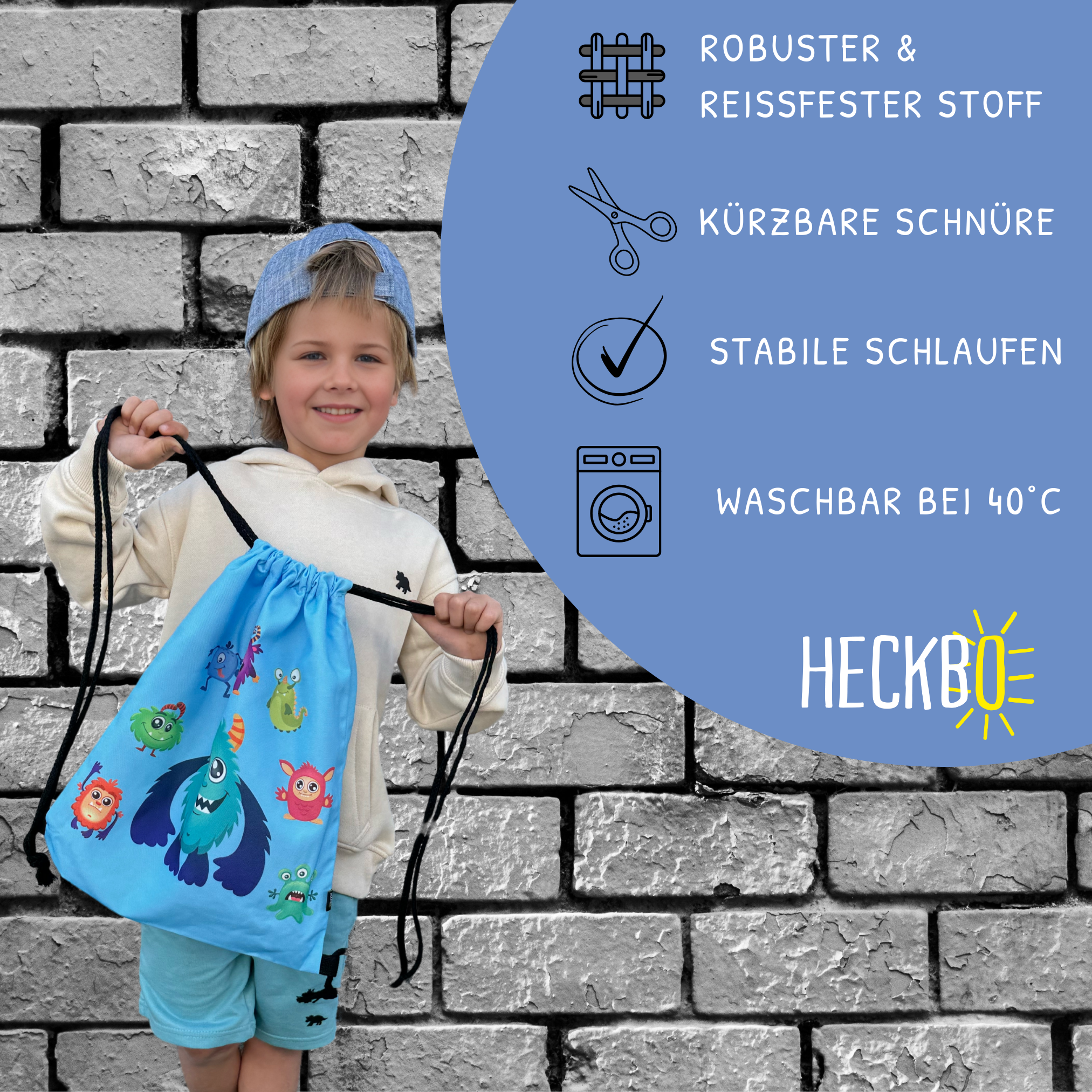 HECKBO - Wholesale Drawstring Bag - Kids - Monster children's gym bag1
