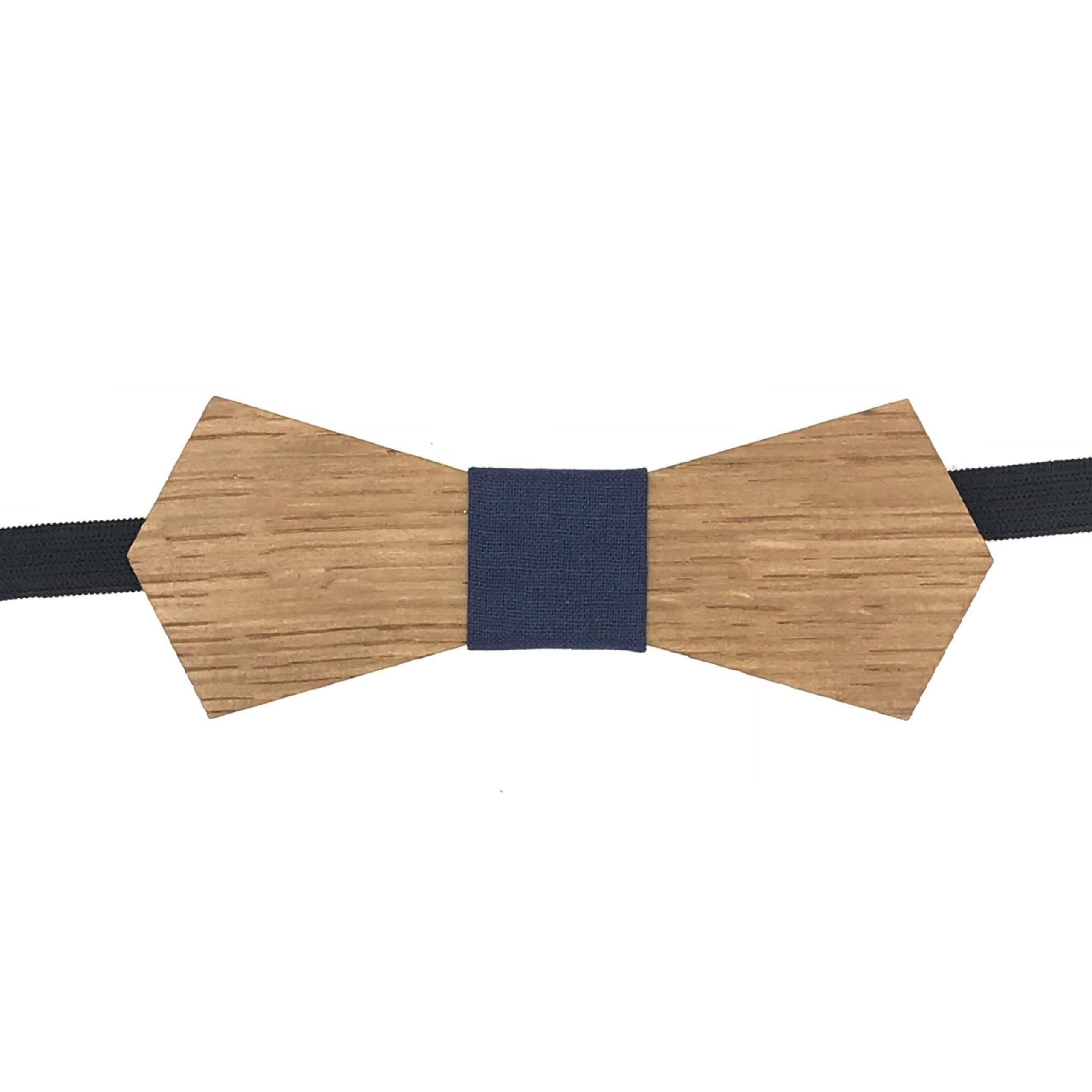 Sac de Noeud - Venta al por mayor Pajarita - Hombre - Pajarita de madera «puntiaguda» - roble macizo y tela azul0