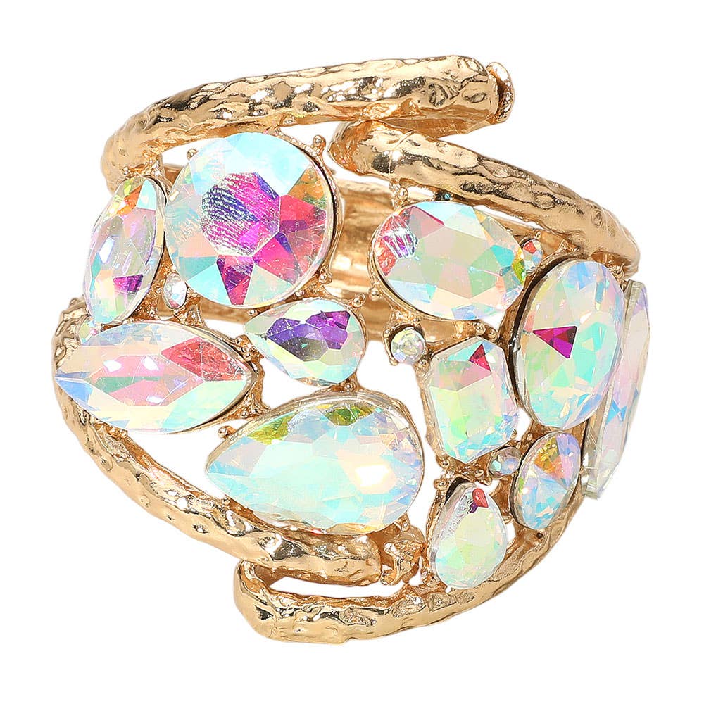 Sensibling Corp. - Vente Bracelet manchette - Bracelet large articulé orné de pierres ovales en forme de larme ronde2