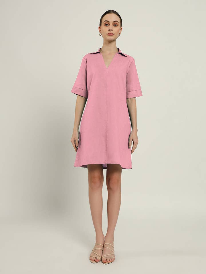 The Ermont Fondant Pink Cotton Dress for wholesale by Thevasa