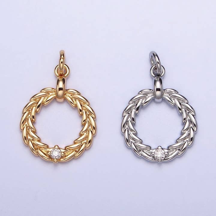 Gold, Silver Holy Wreath Christmas Clear CZ Open Charm | AC395 AC396 for wholesale by Aim Eternal