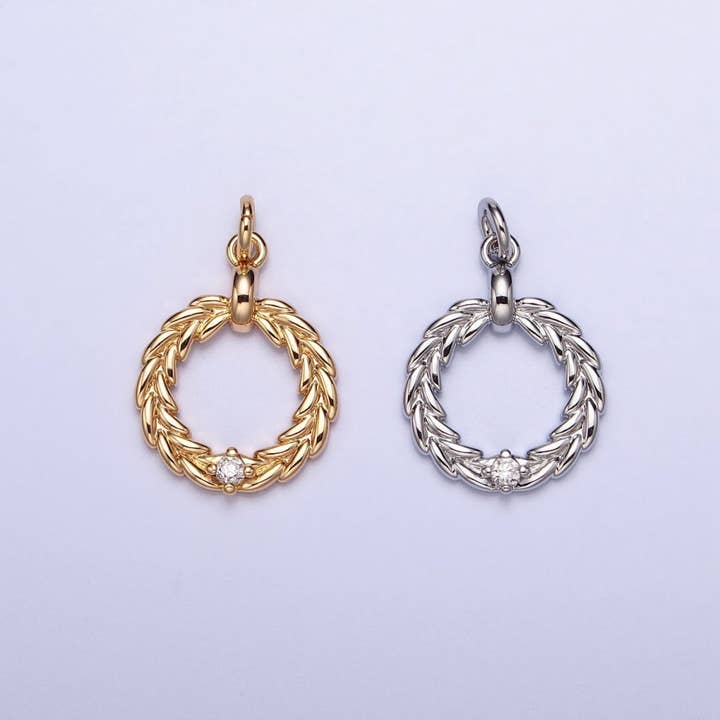 Gold, Silver Holy Wreath Christmas Clear CZ Open Charm | AC395 AC396 for wholesale by Aim Eternal