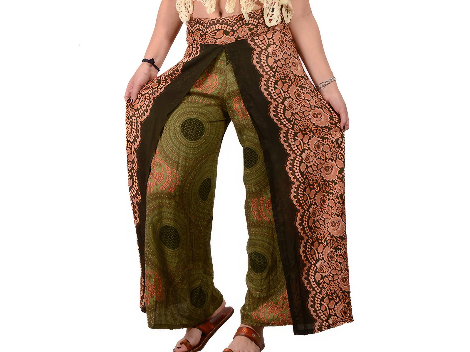 Gypsy Rose - Wholesale Pants - Women's - Feeling Groovy Flow Rider Rayon Print Faux Wrap Pants0