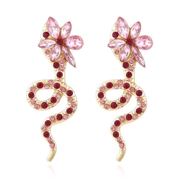 Boucles d'oreilles serpent en alliage et diamant, boucles d'oreilles en forme d'animal floral pour la vente par Tourtiwi
