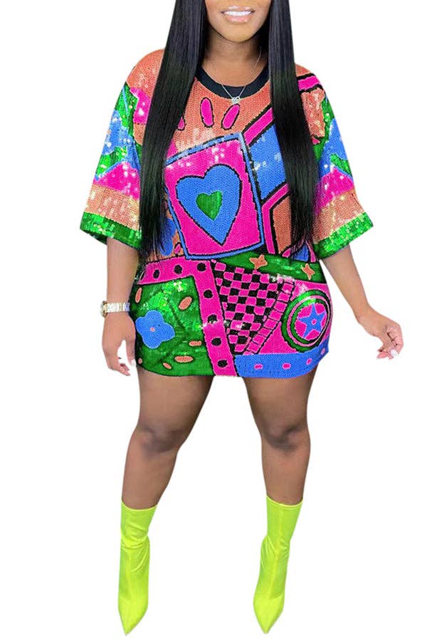 MB Fashion Wholesale - Wholesale Dress - Women's - MB FASHION SEQUIN MINI SHIRT LOOSE DRESS 9984LY4