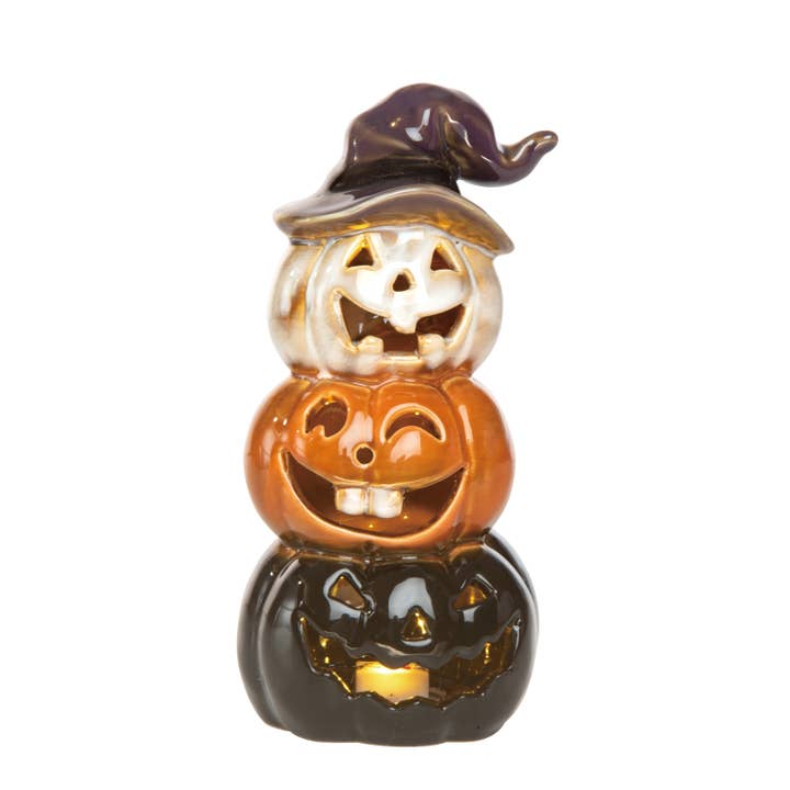 Transpac - Wholesale Lantern - Light Up Stacked Jack-O-Lantern Ceramic Halloween Decor