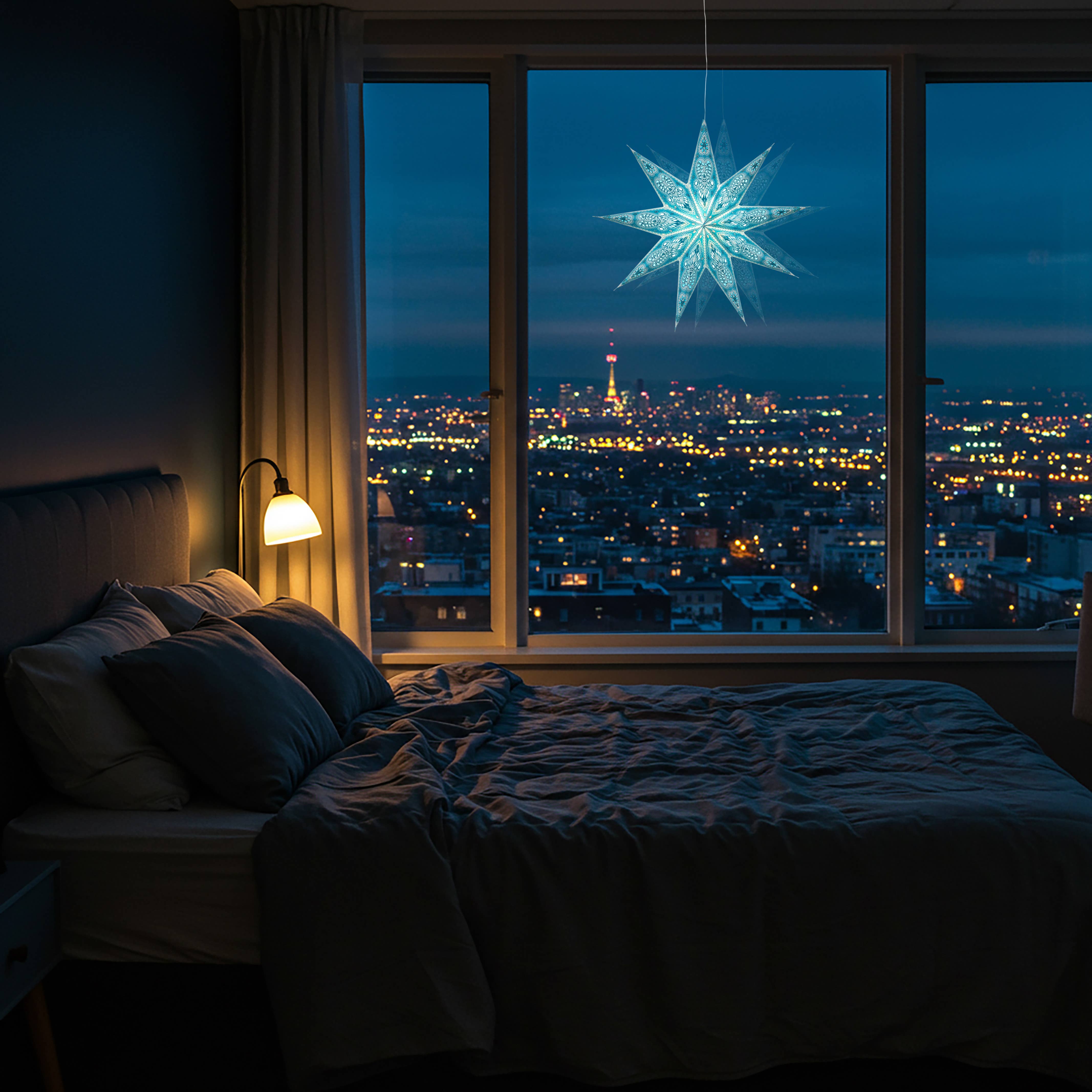 Artschatz LLC – wholesale Paper lantern/lamp – Phoenix 9 Point 17" Turquoise/ Sky blue Paper Star Lantern5