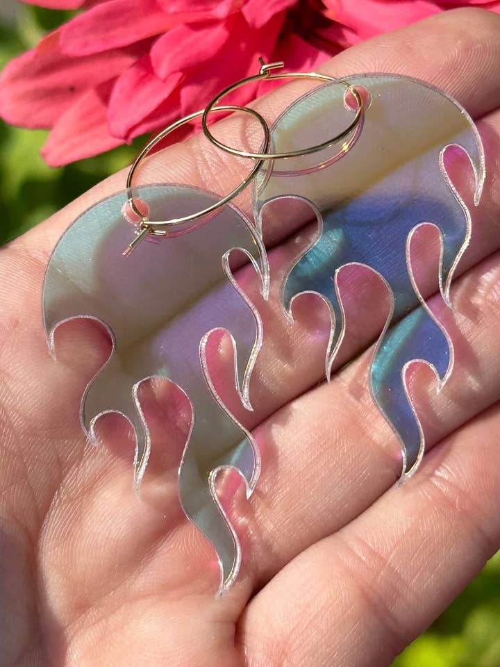 Iridescent Hot Flame Acrylic Earrings for wholesale by ShlemonArt