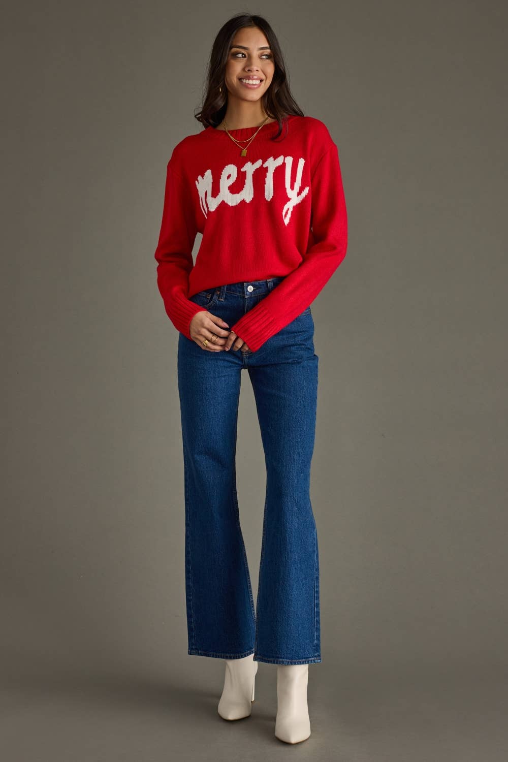 Panache Apparel Co. - Wholesale Knit Sweater - Women's - Red & White Merry Sweater2