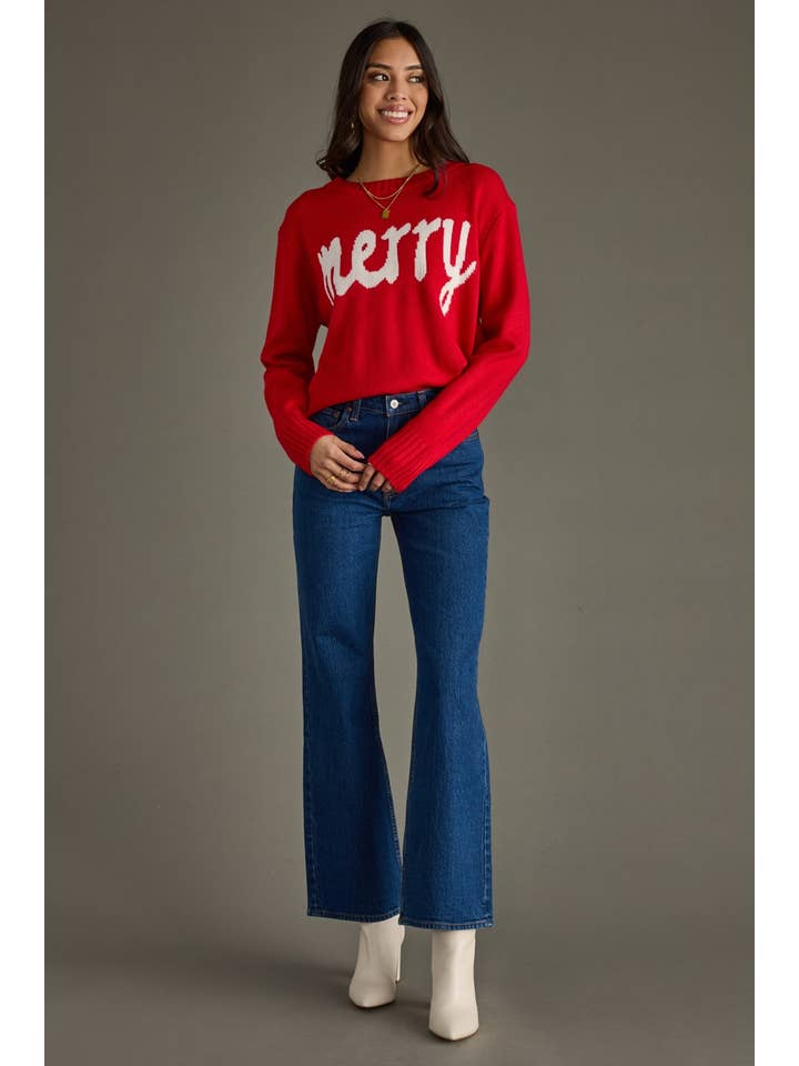 Panache Apparel Co. - Wholesale Knit Sweater - Women's - Red & White Merry Sweater2
