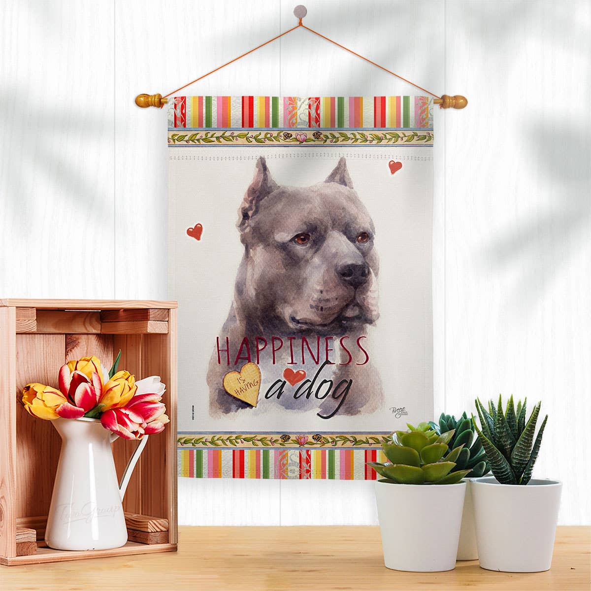 Two Group Flag Co - Venta al por mayor Bandera y manga de viento - Bandera azul para decoración de perro de Pitbull Happiness2