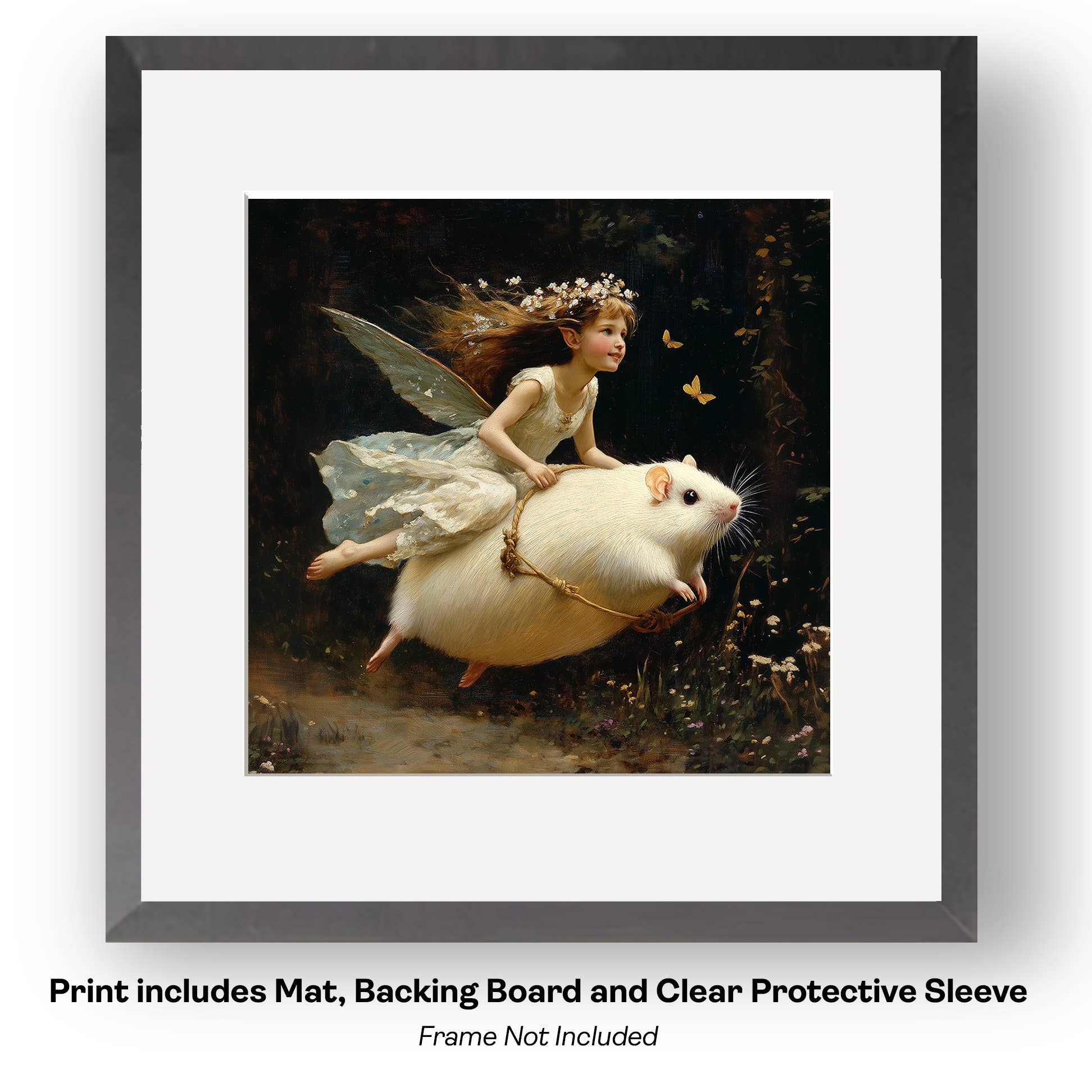 Mowbi – wholesale Art print – Fairy Riding a Hummingbird -  Fairy Art Prints – 8″x8″ Artwork in 12″x12″ Mat9