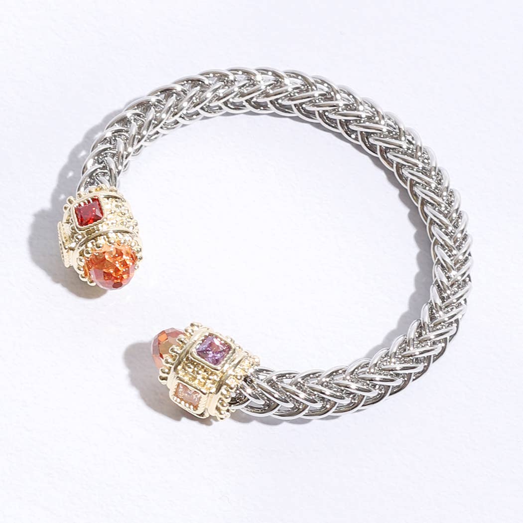 Fashion City - Vente Bracelet jonc - Bracelet jonc en forme de deux T, rond, entouré de pierres précieuses2