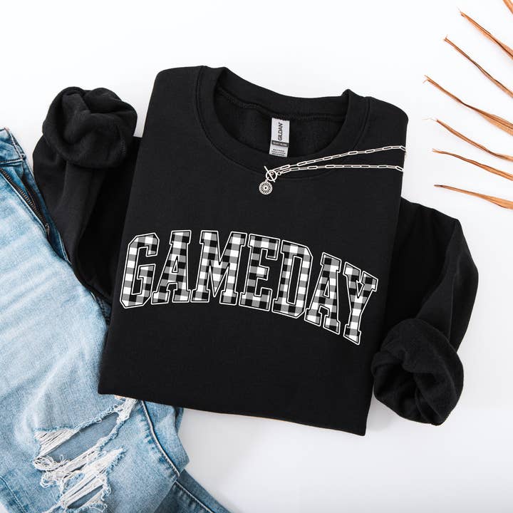 GameDay Sweatshirt - Gingham Sweatshirt, Game Day Crewneck for wholesale by Mugsby